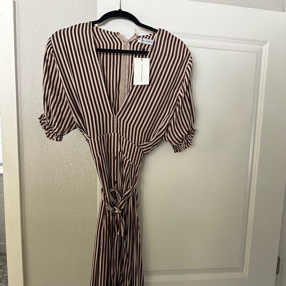 Faithful the Brand Brown & White Striped Midi dress